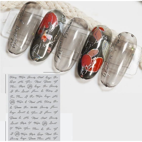 Personalized 3D English Alphabet Nail Decals - Black, White, Gold & Silver - Nail Art Stickers for Creative Manicures