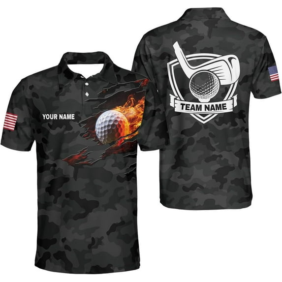Personalized 3D Funny Golf Polo Shirt for Men, Men's Golf Polo Shirts, Custom Name and Team Name Golf Polo Shirt (M)