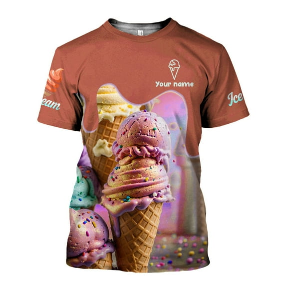 Personalized 3D Ice Creams T Shirt with Name, Custom Ice Cream Shirts for Team, Men Women unisex 3D shirt (Orange, 3XL)