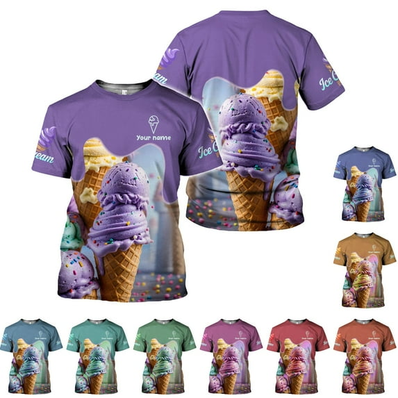 Personalized 3D Ice Creams T Shirt with Name, Custom Ice Cream Shirts for Team, Men Women unisex 3D shirt (Purple, 5XL)