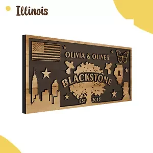 Personalized 3D Illinois State Wall Art, Customized Couples Name Sign