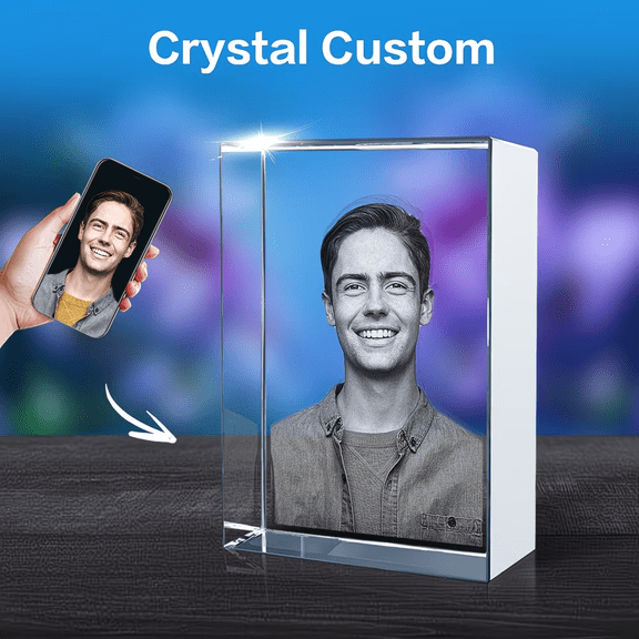 Personalized 3D Photo Crystal 2x2x3.15in, Custom Laser Engraved Picture Keepsake, Square Crystal Gift for Family, Friends & Pets, Memorial, Birthday, Anniversary & Holiday Gift