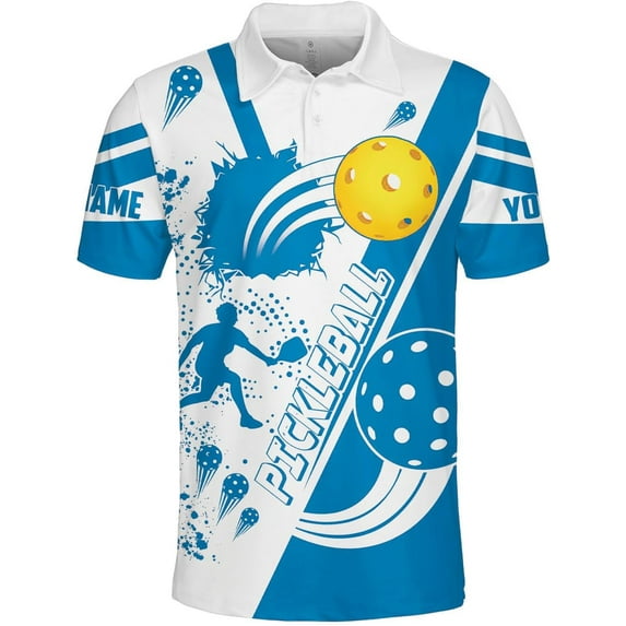 Personalized 3D Pickleball Polo Shirt for Teams Custom Name Sport Fit Clothing Ideal Gift for Pickleball Players (Blue, S)