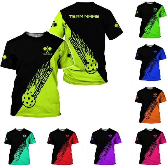 Personalized 3D Pickleball Shirts for Men, Pickle Ball Jersey Shirt Short Sleeve, Pickleball Shirt Gifts for Grandpa (Neon, S)