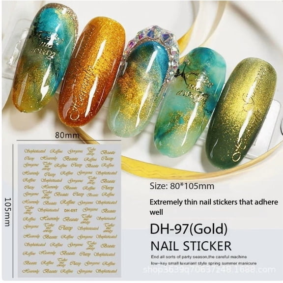 Personalized 3D Russian Letter Nail Art Stickers - Black, White, Gold & Silver Decorative Manicure Wraps
