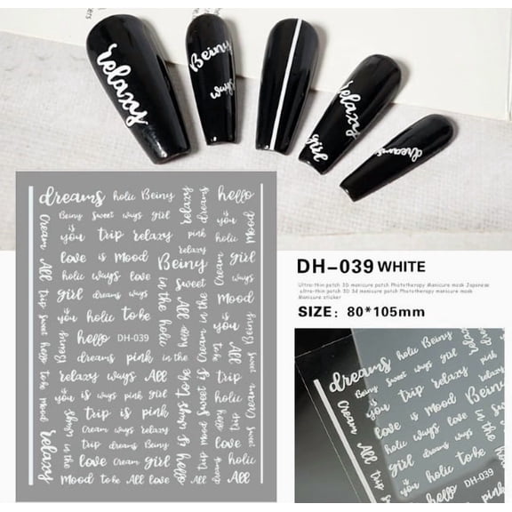 Personalized 3D Russian Letter Nail Art Stickers - Elegant Black, White, Gold & Silver Designs for Unique Manicures