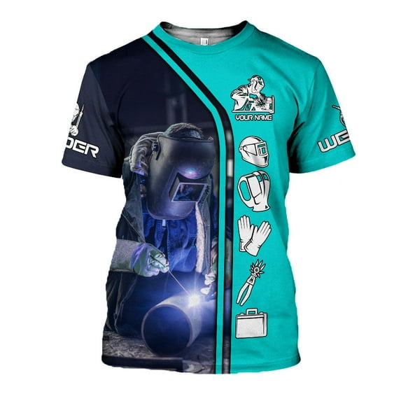 Personalized 3D Welder Shirt with Name, Welder Shirts for Men 3D shirt , gift for him Welding T-shirt (Teal, XL)