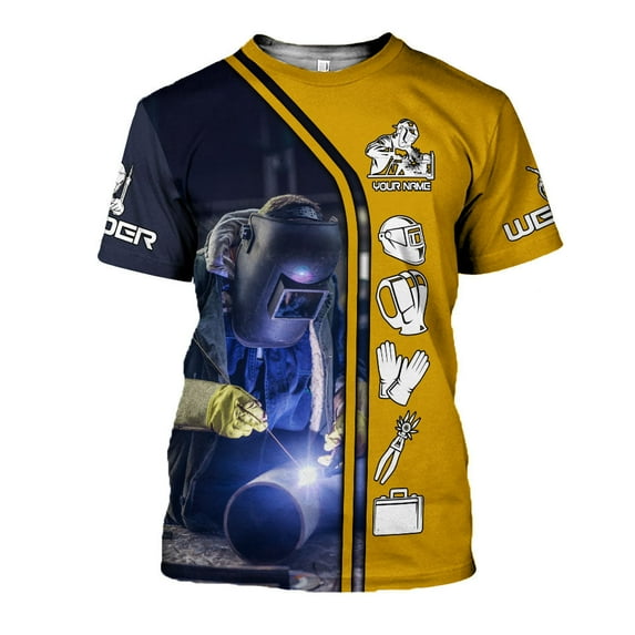 Personalized 3D Welder Shirt with Name, Welder Shirts for Men 3D shirt , gift for him Welding T-shirt (Yellow, XL)