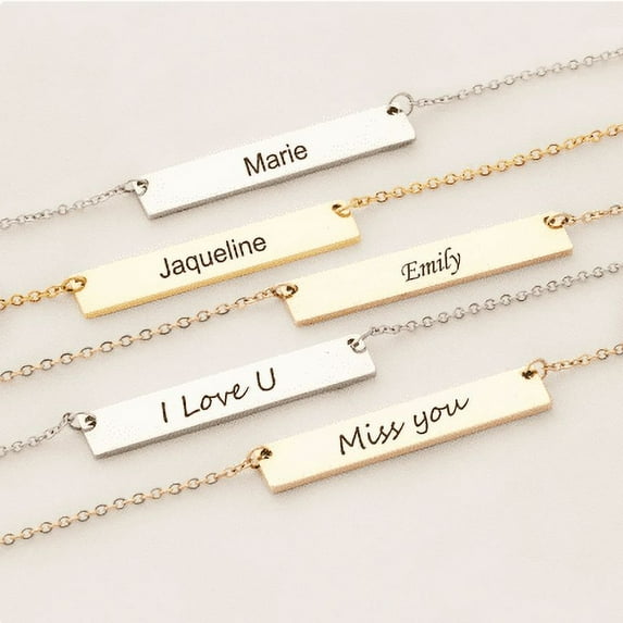 Personalized 4-Sided Bar Necklace Engraved Jewelry Christmas Gift for Her Name Necklace