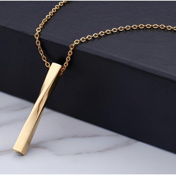 Personalized 4 Sides Engraving Square Bar 14K Yellow Gold Pendant Necklace Women Men Jewelry Gifts