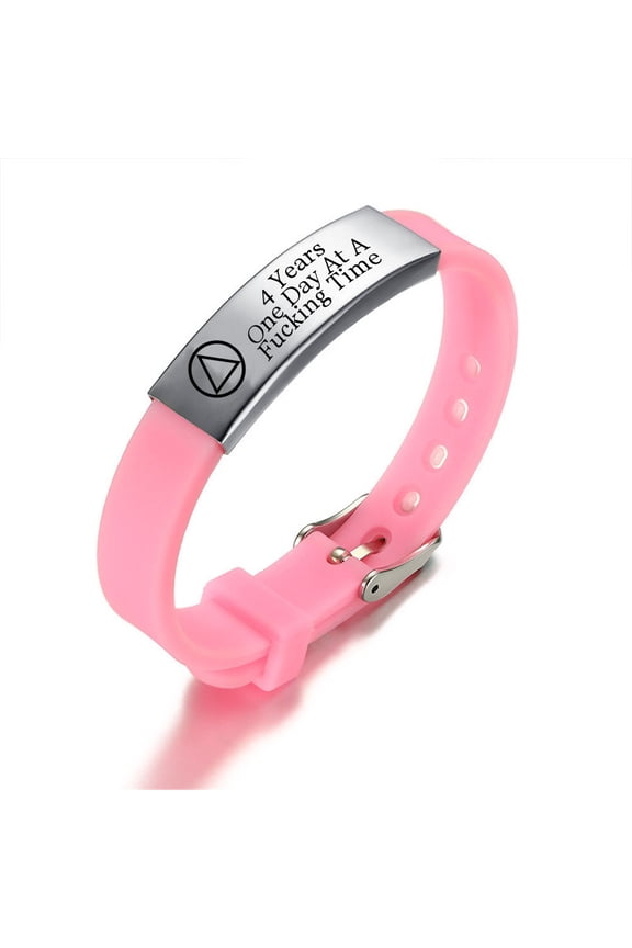 Personalized 4 Years Annivesary Sobriety Gifts,Stainless Steel Silicone AA NA Alcoholics Anonymous Addiction Recovery Bracelet,Sober Surgery Recovering Wristband Jewelry Gifts for Women Men Friends