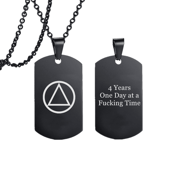 Personalized 4 Years Sobriety Gifts for Women Men,Inspirational Military Narcotics Alchohol Addiction Necklace Pendant ,Customized AA NA Recovering Jewelry Gift for Him Her