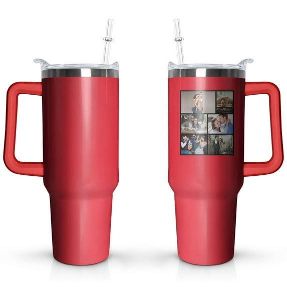 Personalized 40 Oz Tumbler with Handle and Straw Lid, Custom Stainless Steel Water Bottle Travel Mug with Names and Photos, Personalized Birthday Gifts for Mom, Women, Men, Friend, Christmas Gifts