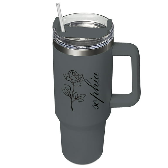 Personalized 40 Oz Tumbler with Handle and Straw |Custom Insulated Stainless Steel Tumbler 100% Leakproof Personalized Gifts for Women-Gray
