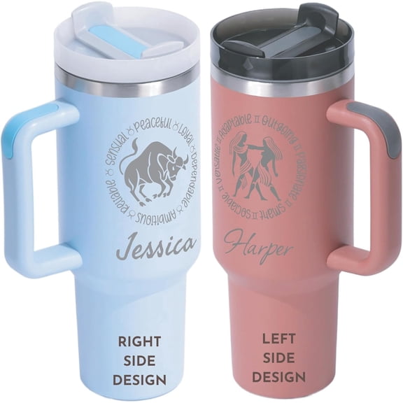 Personalized 40 Oz Zodiac Sign Horoscope Tumbler With Engraved Name, Christmas Custom Tumblers Personalized Astrological Signs, Birthday Gift Cup For Women And Men With Handle And Straw