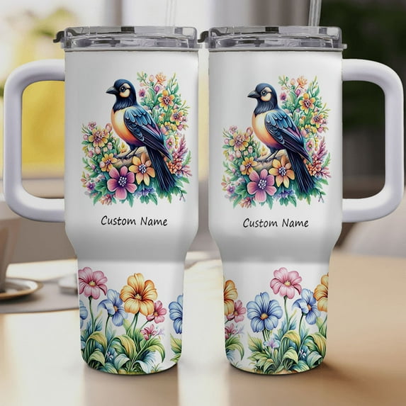 Personalized 40oz Tumbler for Magpie Lovers – Custom Bird Travel Mug with Handle, Lid, Straw – Cute Animal Gift for Girls Women on Christmas or Birthday Occasion