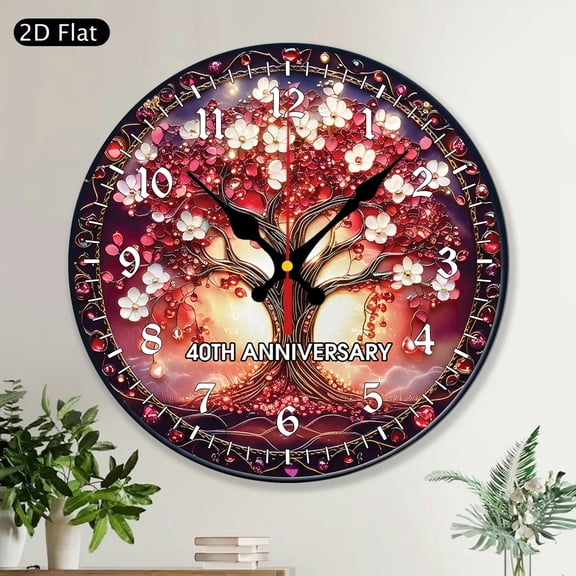 Personalized 40th Ruby Wedding Anniversary Decorative Round Wall Clock, 40th Anniversary Gift for Couple, Ruby 40th Gift, MDF Wood Home Decor
