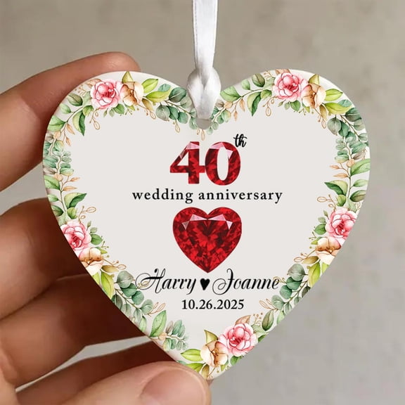 Personalized 40th Wedding Anniversary Ceramic Ornament Flat 2D Printed, Custom 40 Years Anniversary Gift for Parents, Forty Wedding Ruby Anniversary Gift