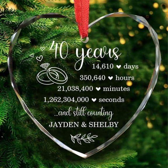 Personalized 40th Wedding Gifts for Women Men - 40 Years Marriage Gifts for Couple - Anniversary Present for Wife Husband - 40th Wedding Anniversary Glass Ornament - Christmas Ornament Ideas