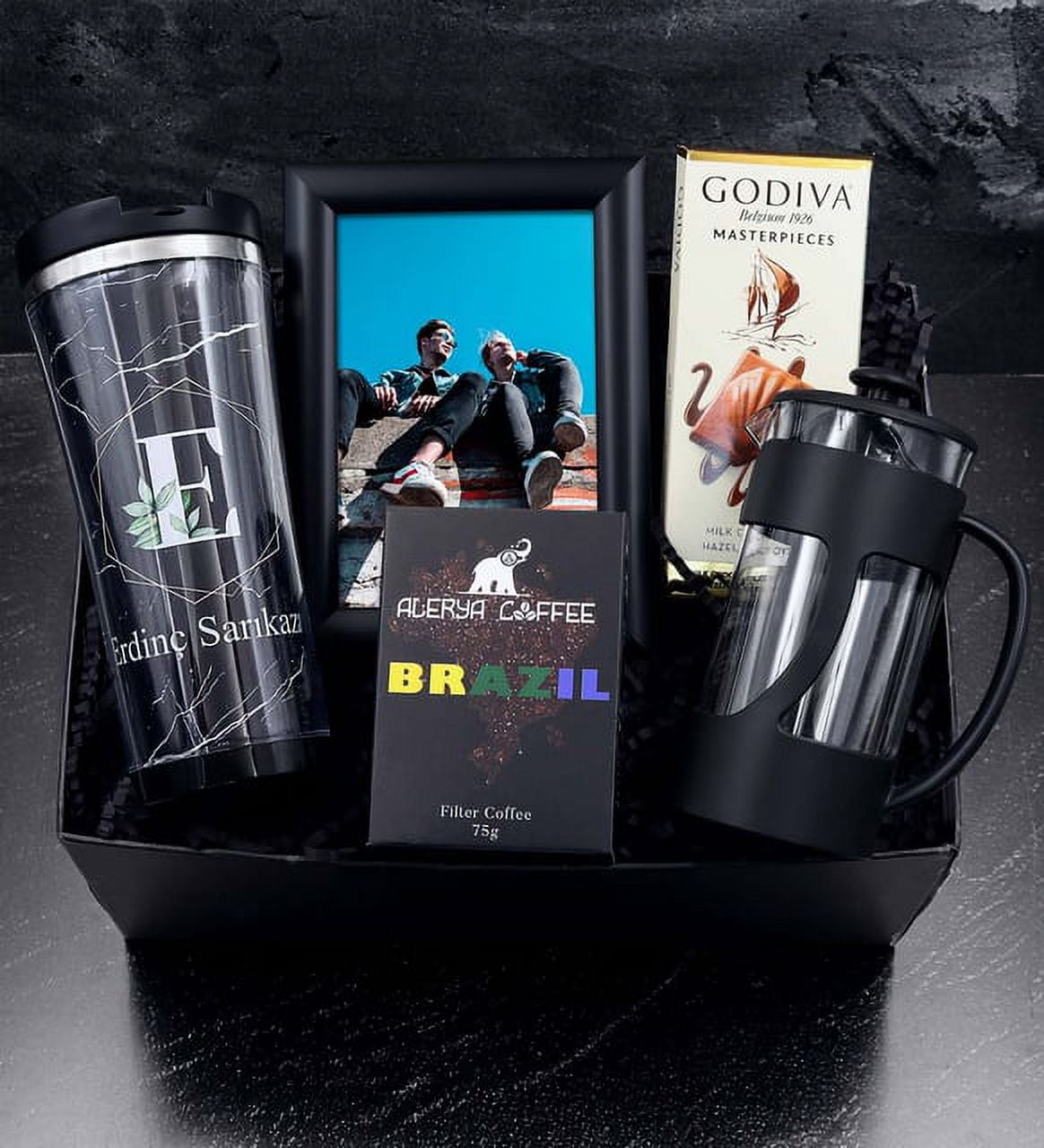 Personalized 450 ml Design Marble Patterned Steel Thermos & Black