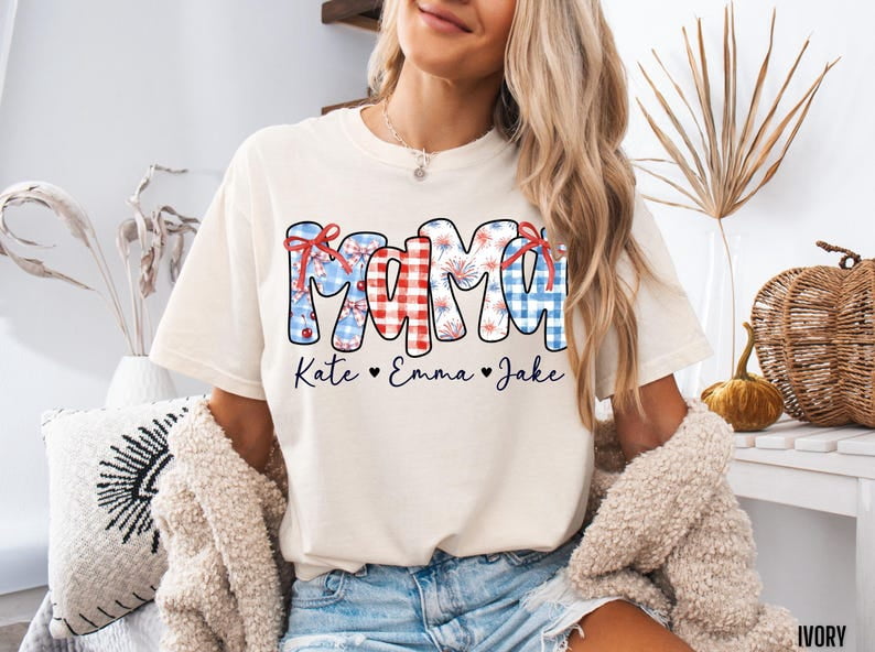 Personalized 4th of July Mama Shirt with Kids’ Names, Patriotic Tee ...