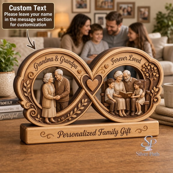 Personalized 50th Anniversary Wooden Block 3 Layer, Custom Infinity Love Wood Tabletop Decor for Grandparents