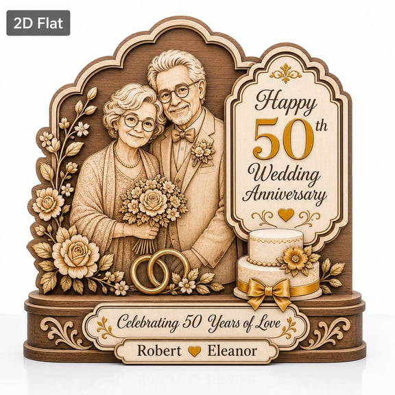 Personalized 50th Anniversary Wooden Block, Golden Wedding Layered Wood Decor, Custom Couple Photo Keepsake, Gift for Parents Grandparents, Home Decor