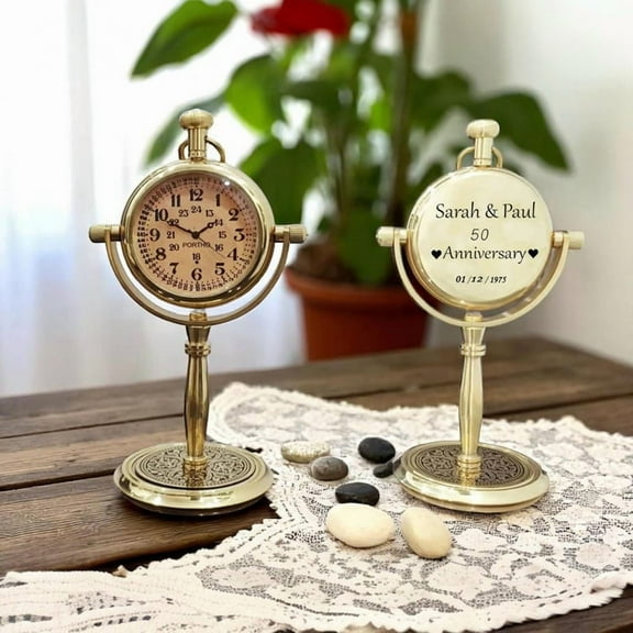Personalized 50th Golden Wedding Anniversary Desk Clock  Custom Engraved Gift for Husband, Wife, or Beloved Parents