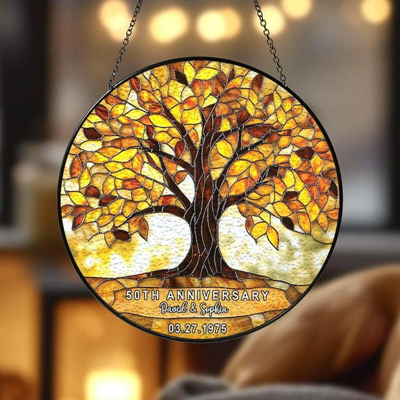 Personalized 50th Wedding Anniversary Window Faux Stained Glass Suncatcher, Wedding Anniversary Keepsake, Golden Wedding Anniversary Gift 4302540547