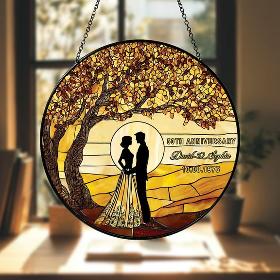 Personalized 50th Wedding Anniversary Window Faux Stained Glass Suncatcher, Wedding Anniversary Keepsake, Golden Wedding Anniversary Gift