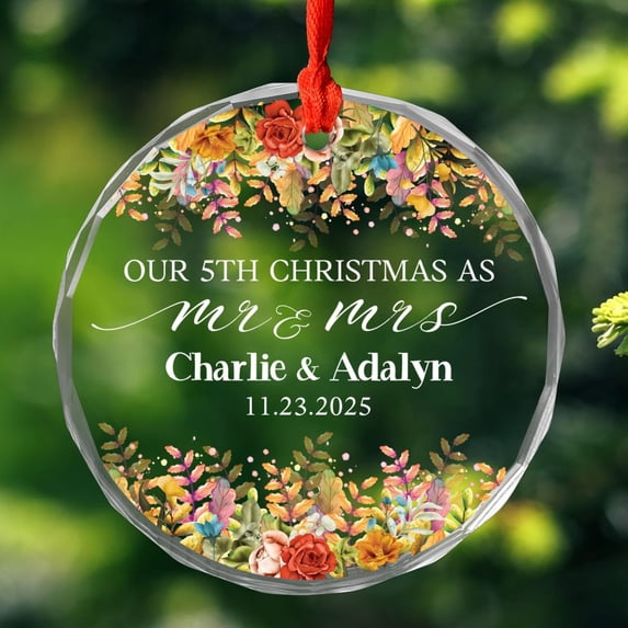 Personalized Our 5th Christmas As A Mr & Mrs Ornament 2025, 5th Anniversary Ornaments Gift for Husband Wife, Customized Date Names Mr & Mrs Married Ornaments, Mr Mrs Together Ornament Gift