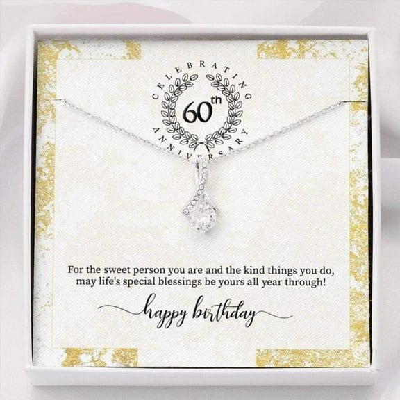Personalized 60th Birthday Gift for Her 60th Birthday Necklace 60th Jewelry for Women 60th Birthday Jewelry for Mom 60th Gift Wife 14kt White Gold On Christmas, Birthday