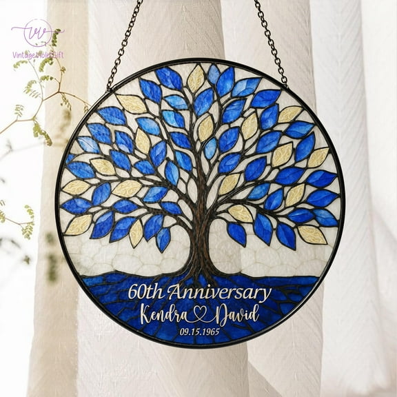 Personalized 60th Wedding Anniversary Stained Glass Suncatcher, Wedding Anniversary Window Decor, Diamond Wedding Anniversary Keepsake 4346620732 6413