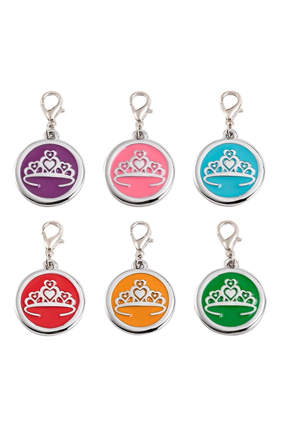 Personalized 6Pcs Pet ID Tags Pendant Engraved Dog Tags Crown Round Tag Customized Name ICE Pet Tag for Dogs and Cats with Lobster Clasp