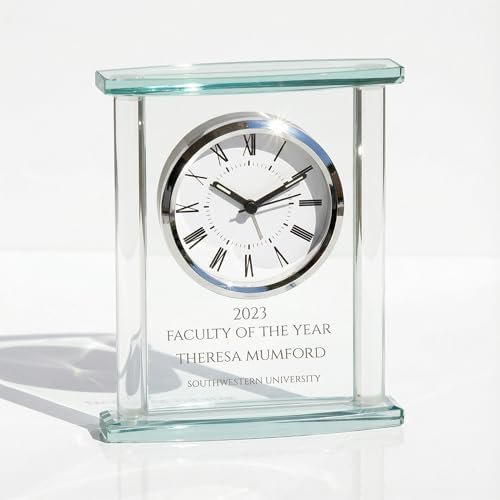 Personalized 7" Square Glass Clock Award, Custom Engraved Battery Operated Glass Desk Clock for Employee Appreciation, Recognition, Retirement$$Home Decor, Kitchen, & Other