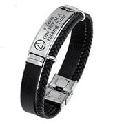 DAILYDOLLARS Personalized 7 Years AA NA Sobriety Gifts for Women Men,Stainless Steel Leather Narcotics Alcoholics Anonymous Addiction Bracelets Bangle,Inspired One Day At A Time Sober Recovery Jewelry for Her Him