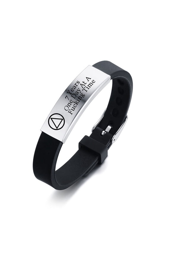 Personalized 7 Years Annivesary Sobriety Gifts,Stainless Steel Silicone AA NA Alcoholics Anonymous Addiction Recovery Bracelet,Sober Surgery Recovering Wristband Jewelry Gifts for Women Men Friends