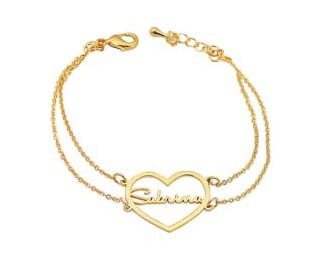 Personalized 7-inch Double Chain Heart-Shaped Name Bracelet