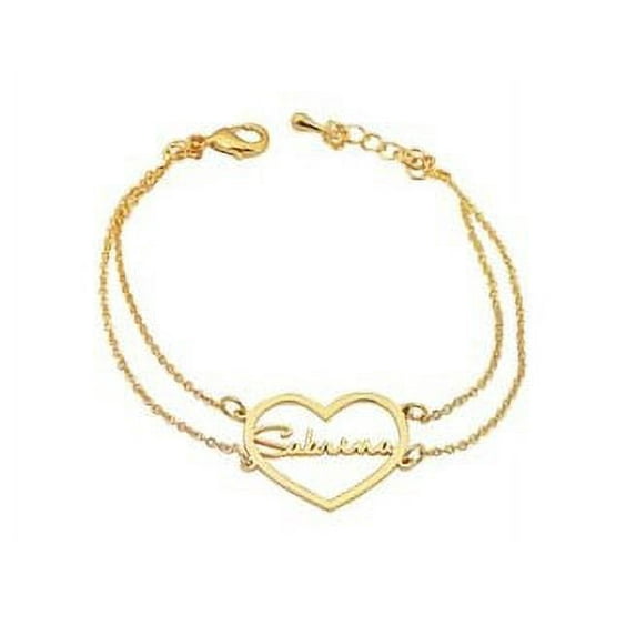 Personalized 7-inch Double Chain Heart-Shaped Name Bracelet