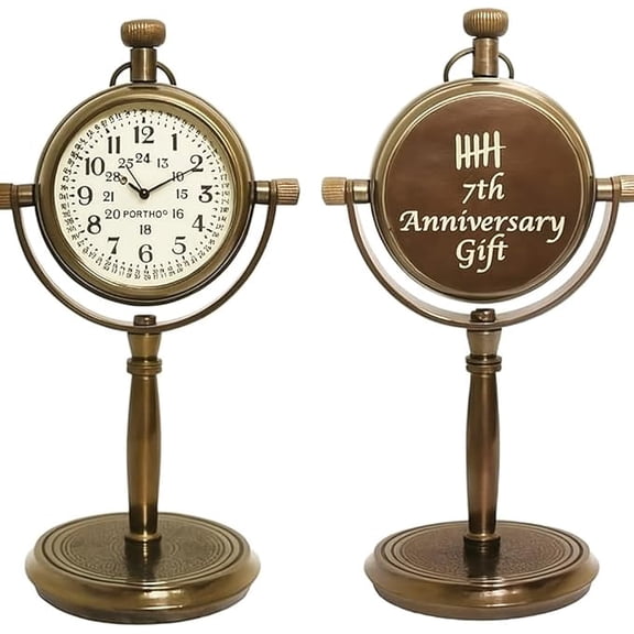 Personalized 7th Engraved Brass Desk Clock | Vintage Romantic Gift for Husband or Wife | Custom Love Keepsake Decor Gift for Couple, Gift for Wedding