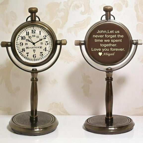 Personalized 8th Anniversary Bronze Desk Clock Custom Engraved Gift for Husband or Wife, Elegant Wedding Keepsake for Office or Home