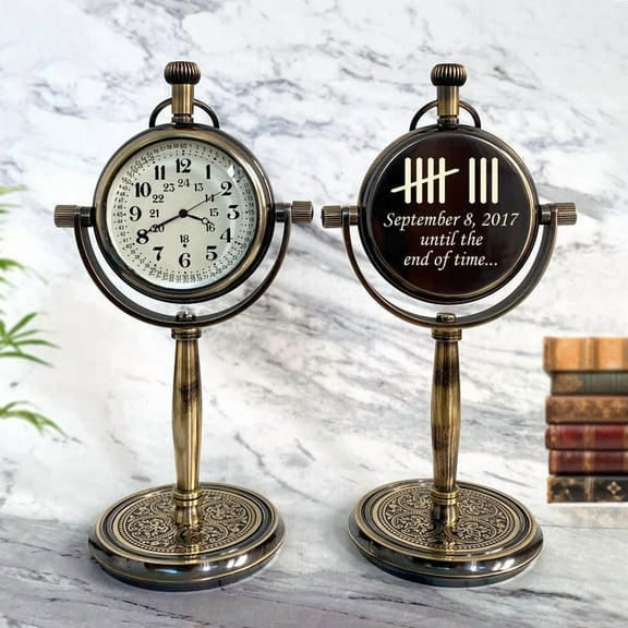 Personalized 8th Anniversary Gift, Engraved Desk Clock with Tally Marks, Traditional Bronze Anniversary Gift For Husband & Boyfriend, Office