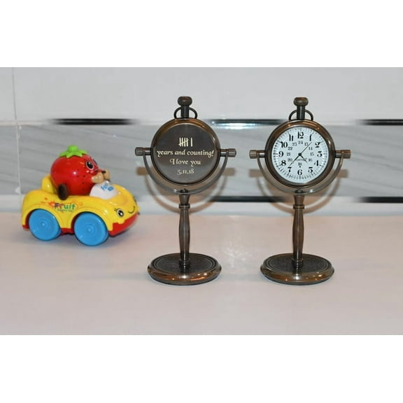 Personalized 8th Anniversary Gift | Engraved Desk Clock with Tally Marks | Traditional Bronze Gift for Him, Husband, Boyfriend, Office.