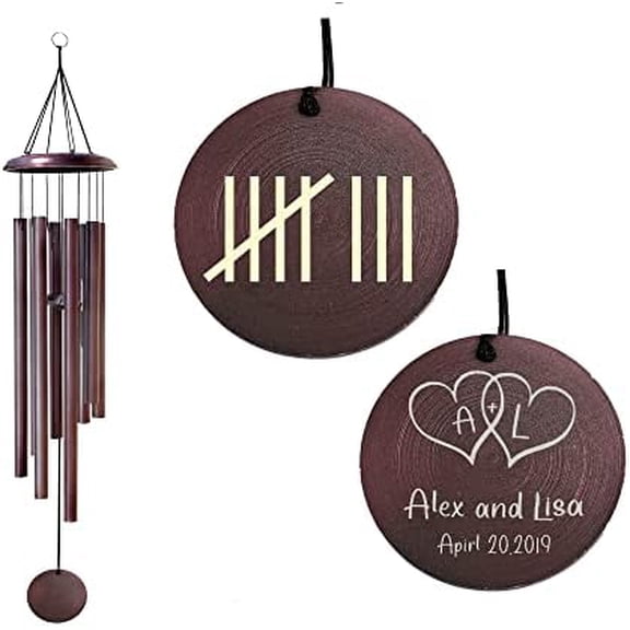 Personalized 8th Anniversary Wind Chime Gifts | 8th Year Bronze Wedding for Him Her Couple Husband Wife | Bronze Wind Chime Gifts for Outside Patio Home or Garden Decor$$Garden & Patio
