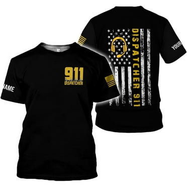 Personalized 911 Dispatcher 3D Hoodie, Custom Sweatshirt, Thin Gold Line Flag 3D Zip Shirt (T-shirt, S)
