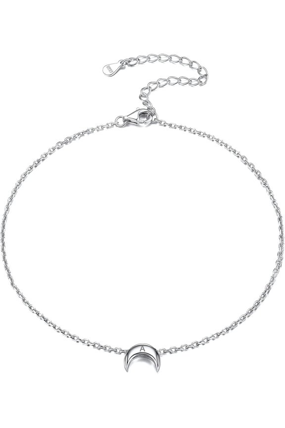 Personalized 925 Sterling Silver Tiny Heart/Moon/Star/Sun/Dot/Triangle Anklets Simple Dainty Foot Jewelry for Women, Silver/Gold Plated/Rose Gold Plated