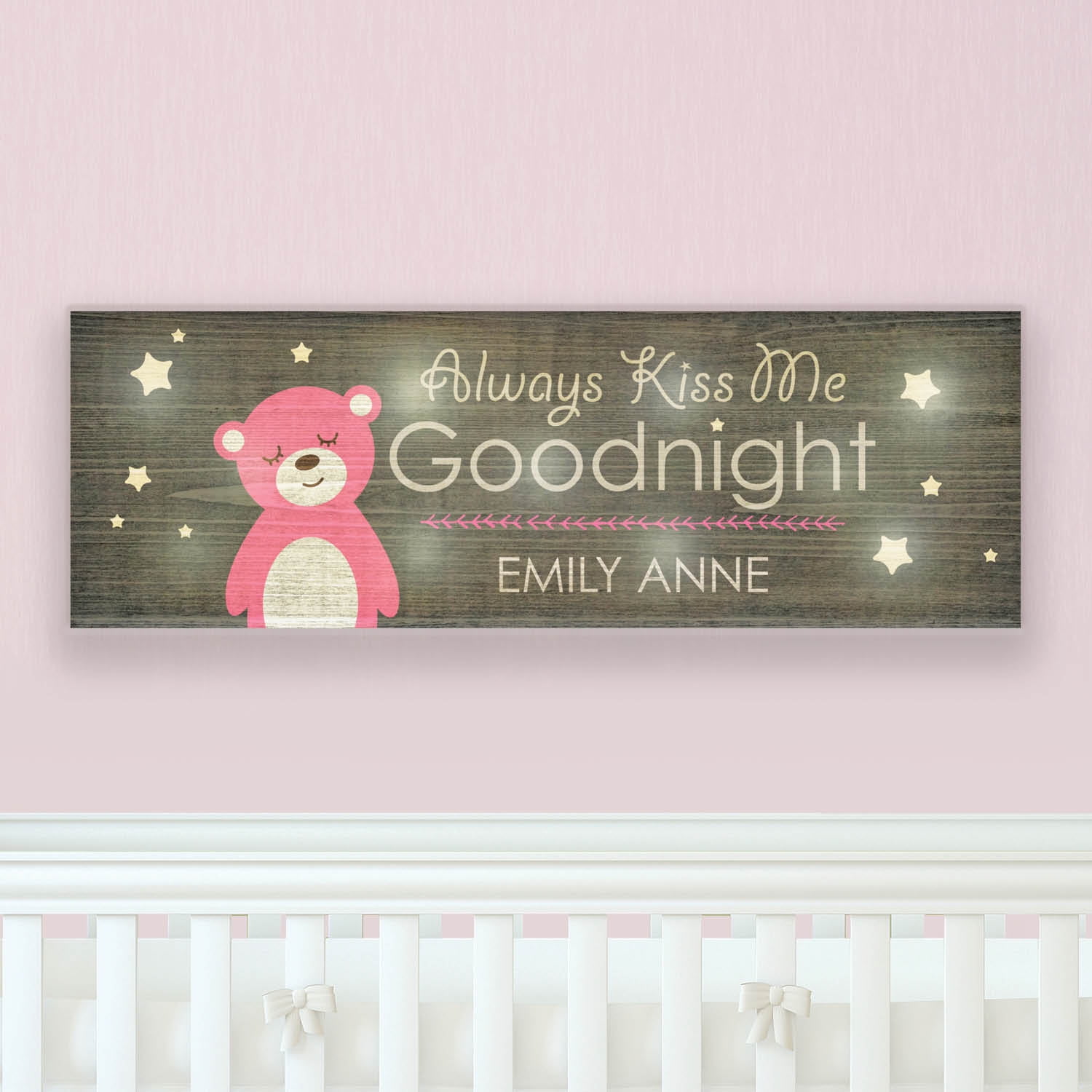 Personalized 9x27 LED Canvas - Girl's Always Kiss Me Goodnight