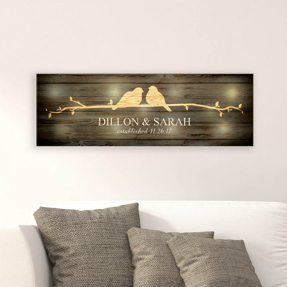 Personalized 9x27 LED Canvas - Love Birds