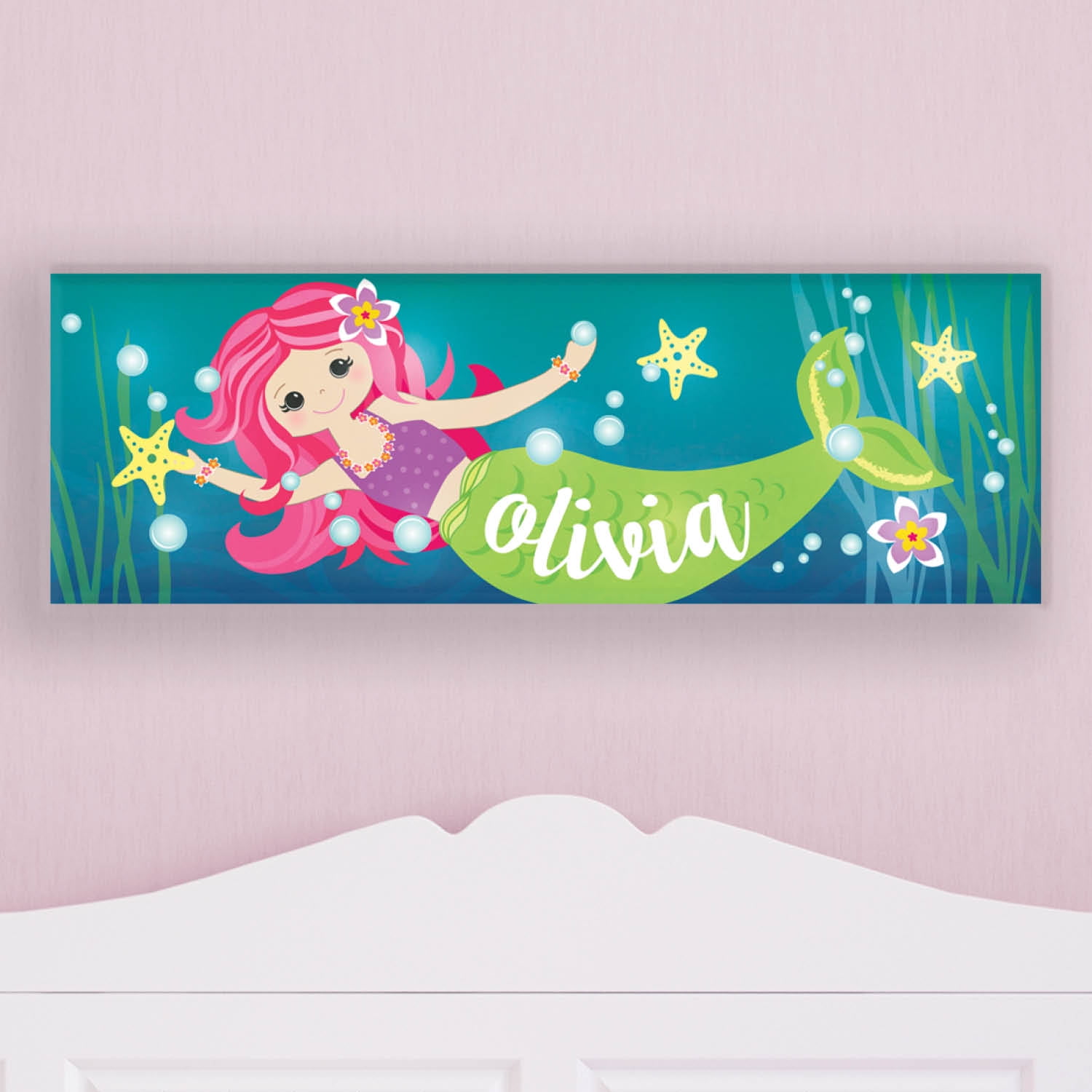Personalized 9x27 LED Wall Canvas - Sweet Mermaid