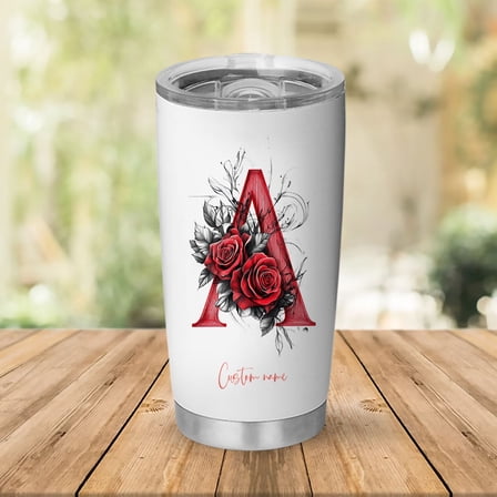 Personalized 'A' Initial Floral 20oz Tumbler, Stainless Steel Insulated Cup with Lid, Custom Coffee Travel Mug for Women, Birthday, Wedding, Mother's Day, Sister Gift